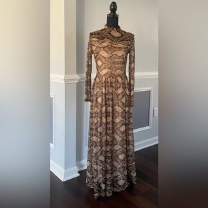 Elegant Brown Snake Print Maxi Dress